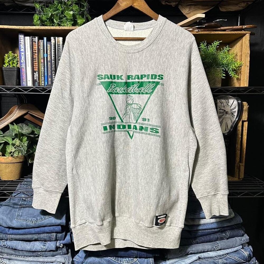 Vintage 90s Reverse Weave Style Basketball Crewneck Gray Sports Sweatshirt XL
